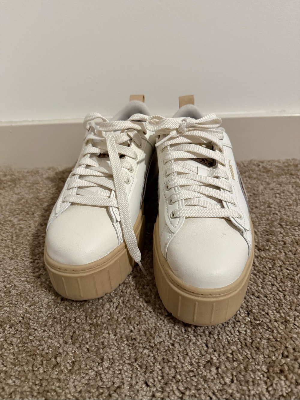 Puma White Sneakers with Tan Platform and Leopard Accent - Picture 3 of 4